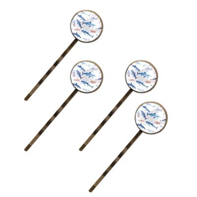 4 Pcs Hair Pins for Women, Ocean Fish Seamless Pattern Long Bobby Pins Vintage Hairpins Decorative Elephant Hair Barrettes with Jewelry Gift Box