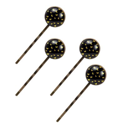4 Pieces Bobby Pins Hair Clips for Women, Yellow Butterflies Pattern Decorative Hairpin Hair Barrettes for Girls, Elegant Brown Hair Accessories