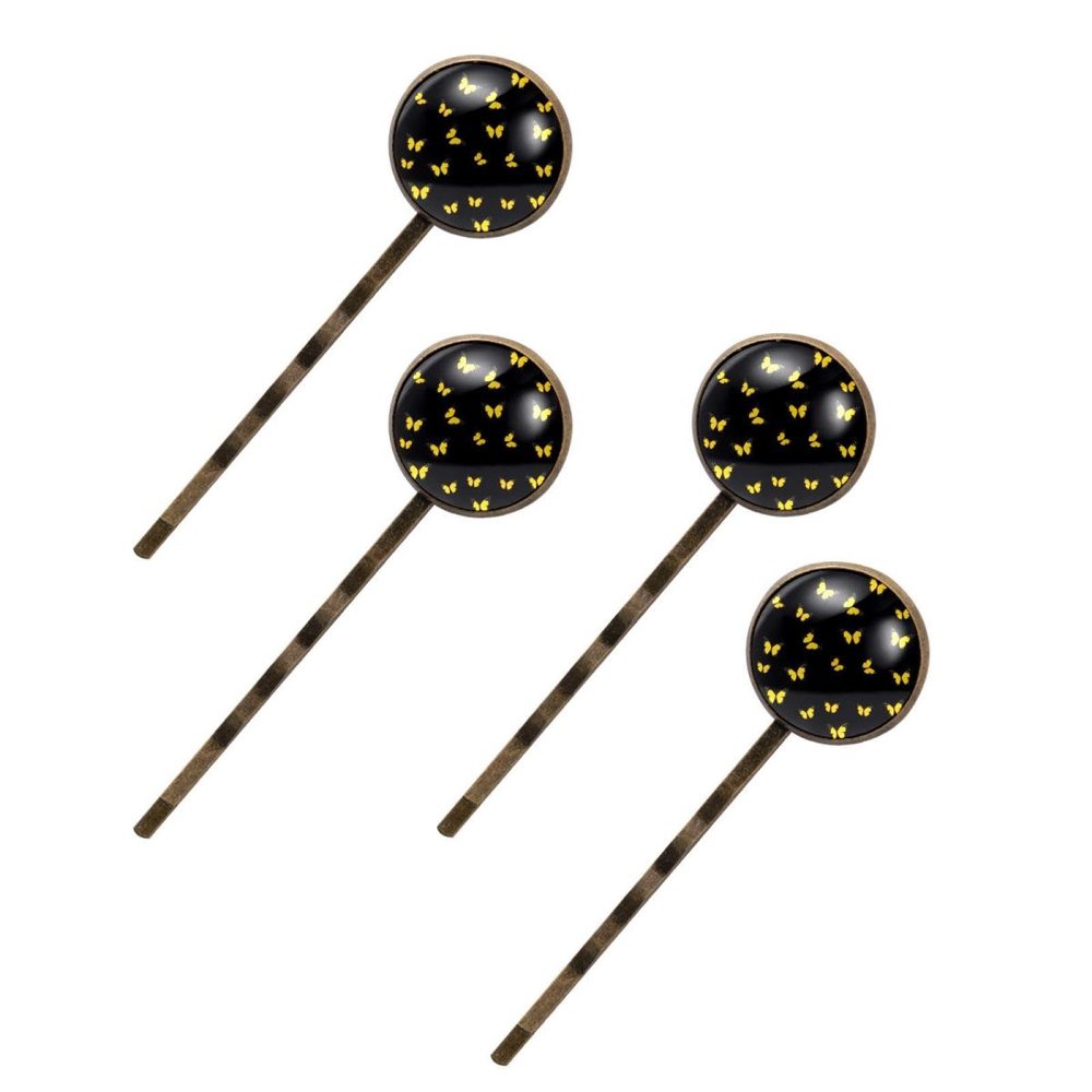4 Pieces Bobby Pins Hair Clips for Women, Yellow Butterflies Pattern Decorative Hairpin Hair Barrettes for Girls, Elegant Brown Hair Accessories