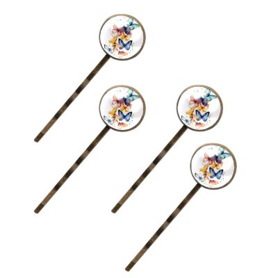 4 Pcs Hair Pins for Women, Art Watercolor Butterflies Long Bobby Pins Vintage Hairpins Decorative Elephant Hair Barrettes with Jewelry Gift Box