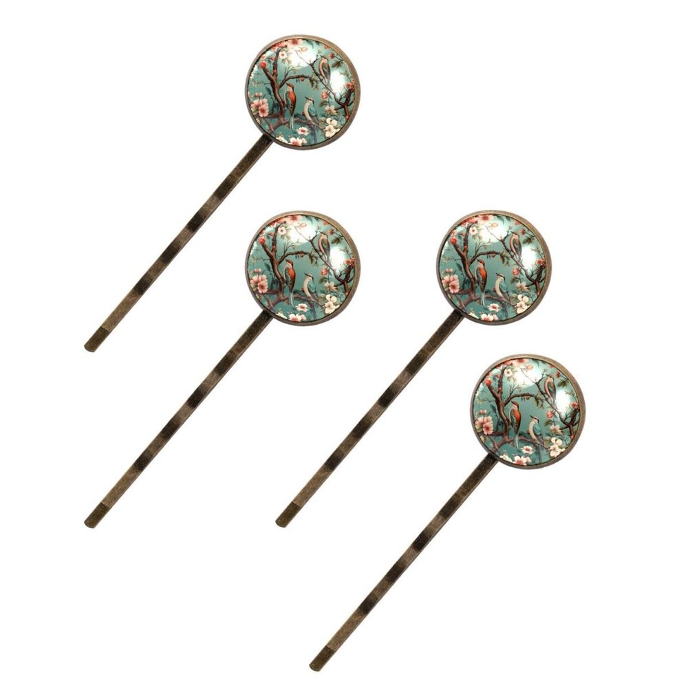 4 Pieces Bobby Pins Hair Clips for Women, Birds on Branch Retro Pattern Decorative Hairpin Hair Barrettes for Girls, Elegant Brown Hair Accessories