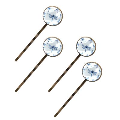 4 Pieces Bobby Pins Hair Clips for Women, Blue Dragonflies Seamless Decorative Hairpin Hair Barrettes for Girls, Elegant Brown Hair Accessories