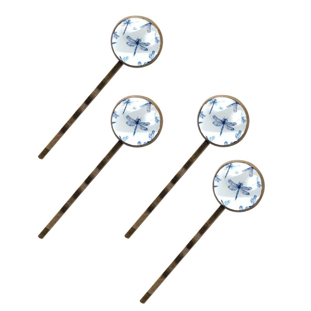 4 Pieces Bobby Pins Hair Clips for Women, Blue Dragonflies Seamless Decorative Hairpin Hair Barrettes for Girls, Elegant Brown Hair Accessories