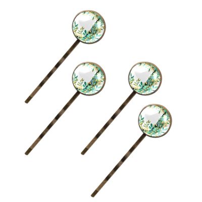 4 PCS Womens Hair Barrettes, Watercolor Letter J with Leaves Pattern Long Bobby Hair Pins for Girls, Stainless Steel Hair Clips Headwear Styling Tools Hair Accessories