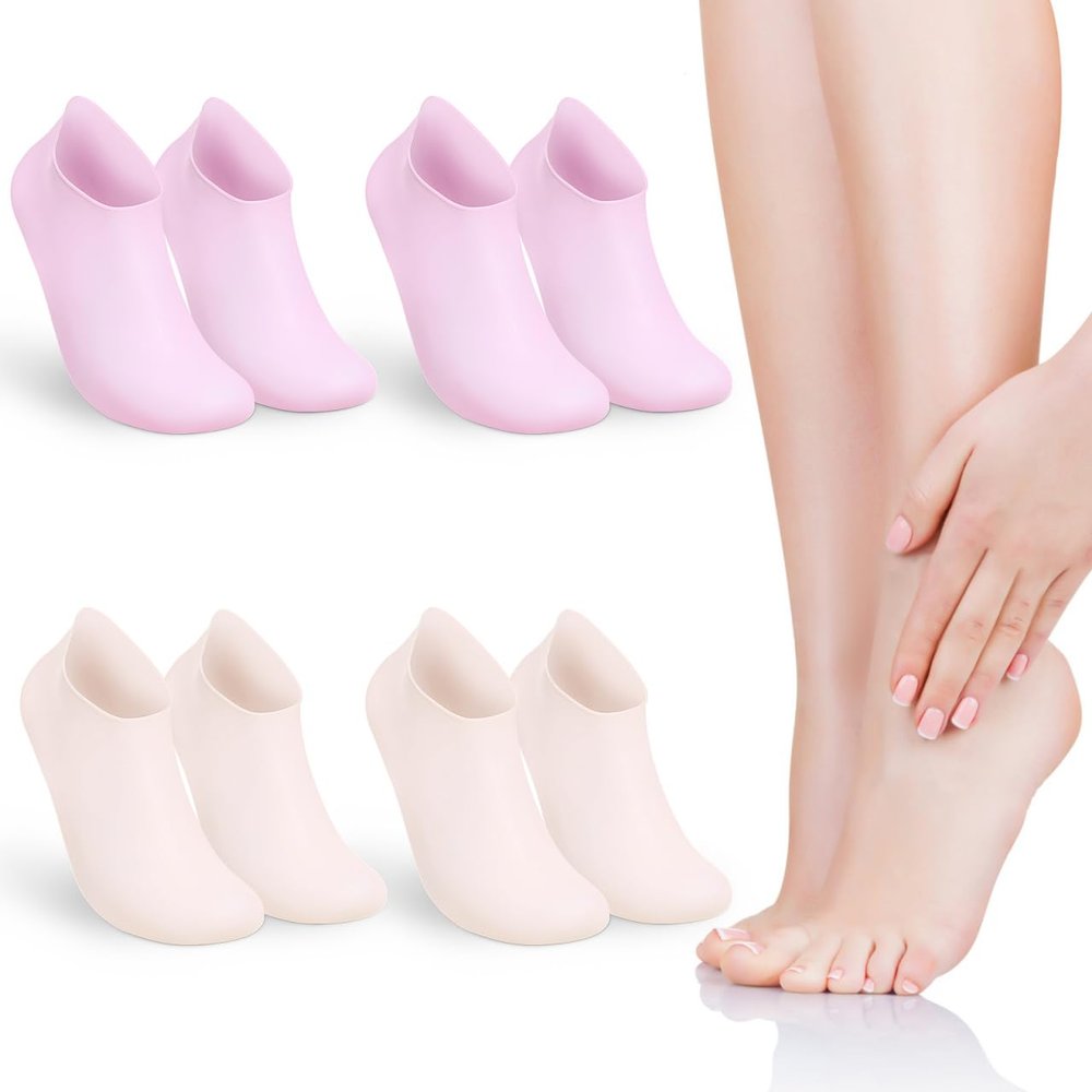 4 Pairs Silicone Socks Moisturizing Socks for Dry Cracked Feet, Women's Foot Socks Foot Care Gel Socks for Spa (2 Colors, Universal Size