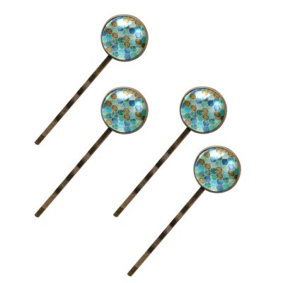 4 PCS Womens Hair Barrettes, Turquoise Pattern Long Bobby Hair Pins for Girls, Stainless Steel Hair Clips Headwear Styling Tools Hair Accessories