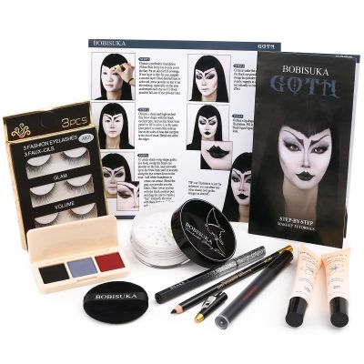 Halloween Goth Makeup, Complete Goth Make Up Set with White Foundation, Black Lipstick, Dark Smokey Eyeshadow Kit for SFX Gothic Makeup, Cosplay, Costume Party, Theater and Film