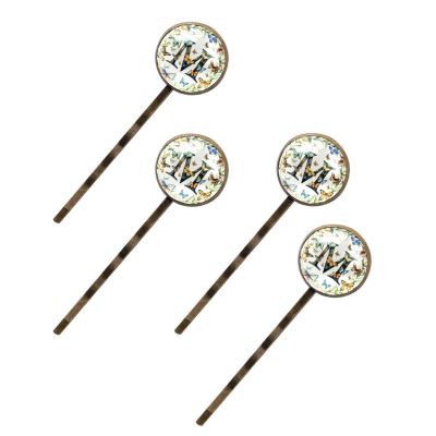 4 Pieces Bobby Pins Hair Clips for Women, Letter M with Wreath Butterflies Watercolor Pattern Decorative Hairpin Hair Barrettes for Girls, Elegant Brown Hair Accessories