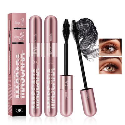 2 in 1 Double-effect 4D Curling Black Mascaras,Waterproof & Smudge Proof Lash Extensions Stereo Lengthening Mascara For Women,Quick-Not Sticky Long Lasting Charming No Clumping(2Pcs) B
