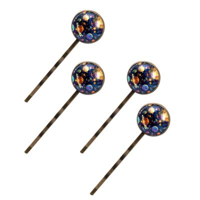 4 Pieces Bobby Pins Hair Clips for Women, Solar System Galaxy Astronomy Universe Decorative Hairpin Hair Barrettes for Girls, Elegant Brown Hair Accessories
