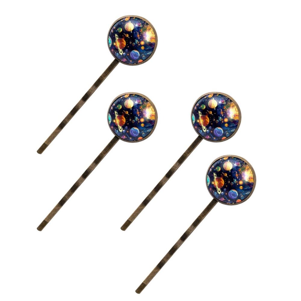 4 Pieces Bobby Pins Hair Clips for Women, Solar System Galaxy Astronomy Universe Decorative Hairpin Hair Barrettes for Girls, Elegant Brown Hair Accessories