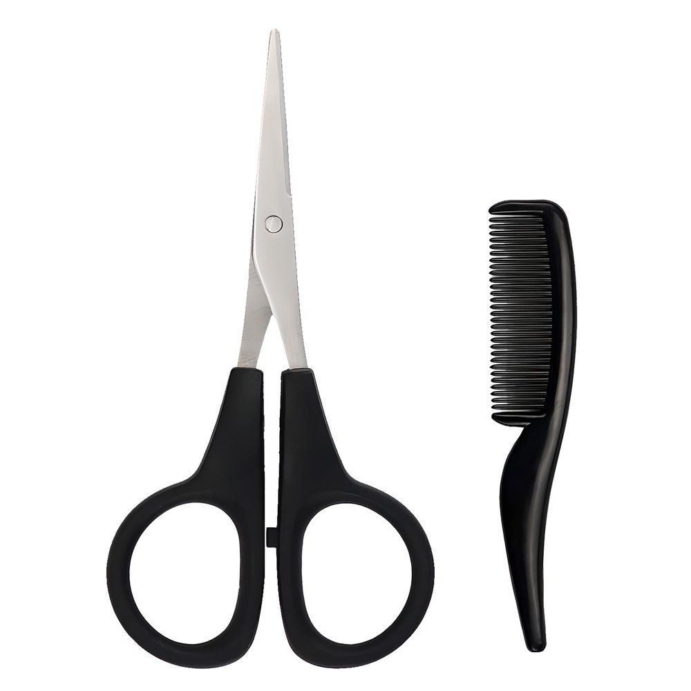 2 Pack Men's Beard & Mustache Scissors & Mini Comb Trimming Kit Black 4 inch