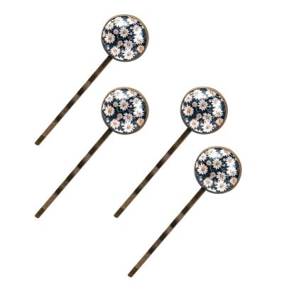 4 Pcs Hair Pins for Women, White Daisies Flowers Seamless Long Bobby Pins Vintage Hairpins Decorative Elephant Hair Barrettes with Jewelry Gift Box