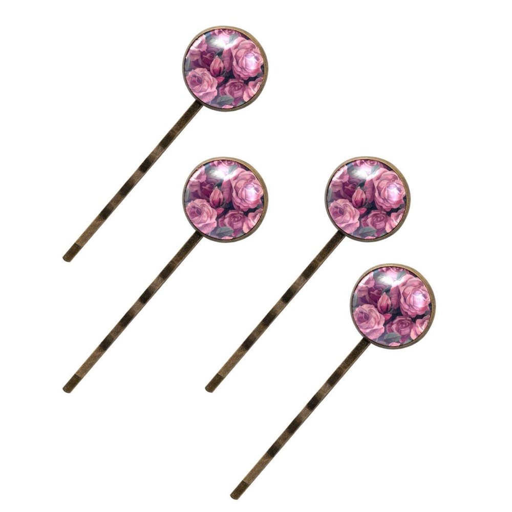 4 PCS Womens Hair Barrettes, Rose Flowers Long Bobby Hair Pins for Girls, Stainless Steel Hair Clips Headwear Styling Tools Hair Accessories