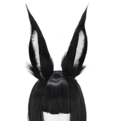 ATekatac Rabbit Ears Handmade Animal Ears Halloween Cosplay Bunny Ears Flower Headband (W Black)