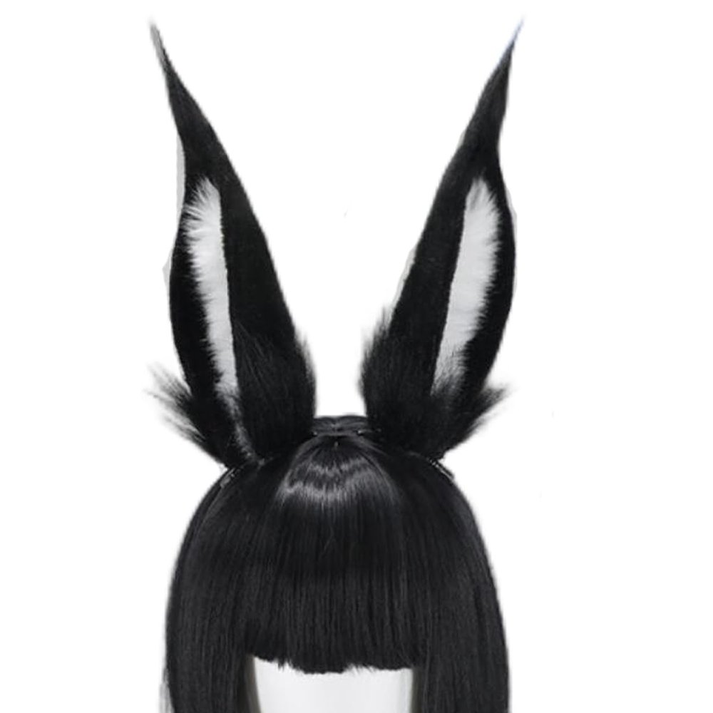 ATekatac Rabbit Ears Handmade Animal Ears Halloween Cosplay Bunny Ears Flower Headband (W Black)