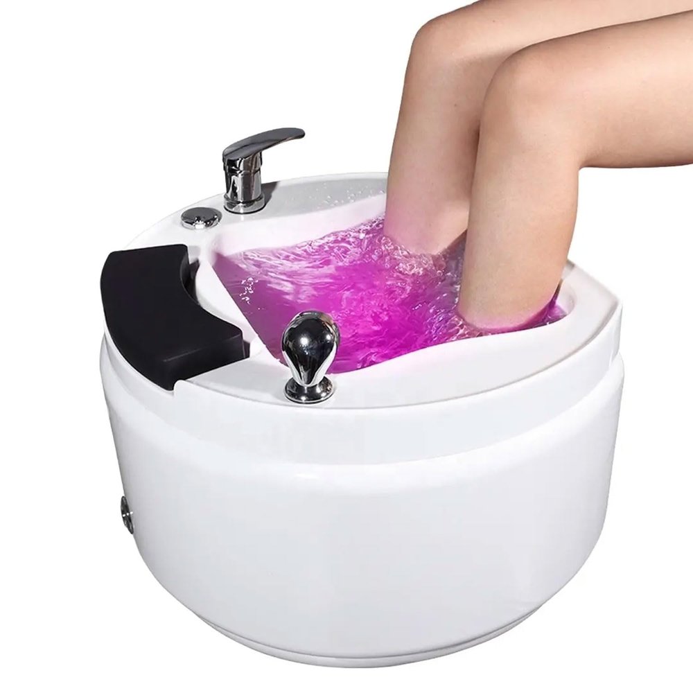 Acrylic Pedicure Footbath, 23L Colorful Lamp Massage Spa with PU Foot Pad, Hot&Cold Adjustment Bathtub, Foot Surfing Massage Basin for Spa, Home