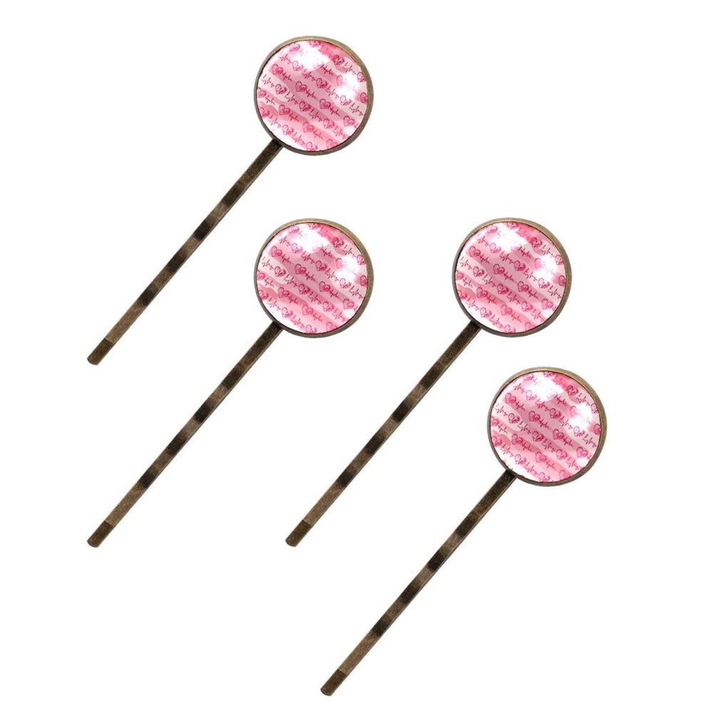 Vintage Hair Pins Set, Electrocardiogram Heart Beat and Pink Hearts Long Bobby Pins Elegant Hair Clip, Stainless Steel Hairpin Barrette for Women Girls (Brown,2.5 Inch)