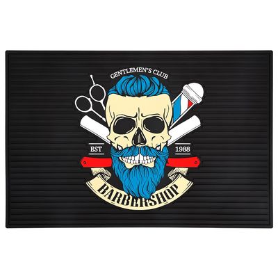 BarberTop 11.81"x17.72" Anti-Slip Flexible Rubber Barber Mat for Stations, Scissors, Salon Tools, Countertop Protection, Sink Mat, Beauty Salon Station Pad (Black+Blue)