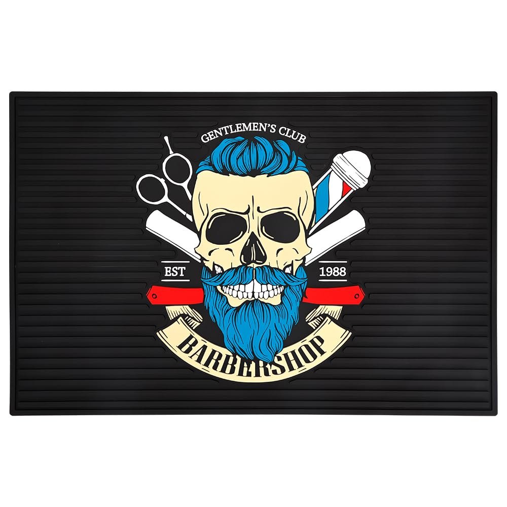 BarberTop 11.81"x17.72" Anti-Slip Flexible Rubber Barber Mat for Stations, Scissors, Salon Tools, Countertop Protection, Sink Mat, Beauty Salon Station Pad (Black+Blue)