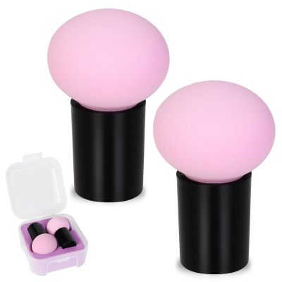 2PCS Round Head Small Mushroom Head Powder Puff Sponge Beauty Makeup Eggs Do Not Eat Powder Dry And Wet Dual-Use Makeup Tools (Pink)
