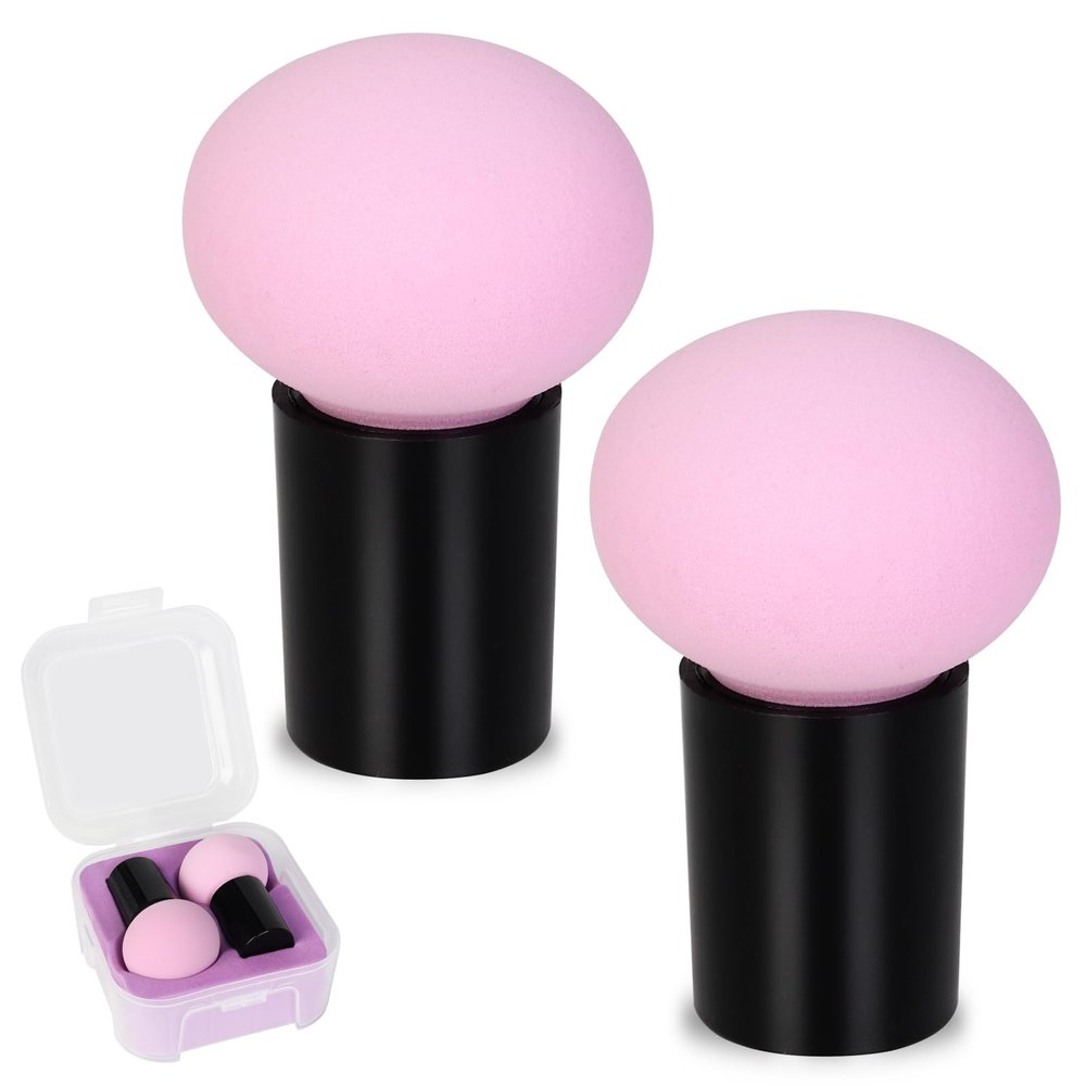 2PCS Round Head Small Mushroom Head Powder Puff Sponge Beauty Makeup Eggs Do Not Eat Powder Dry And Wet Dual-Use Makeup Tools (Pink)