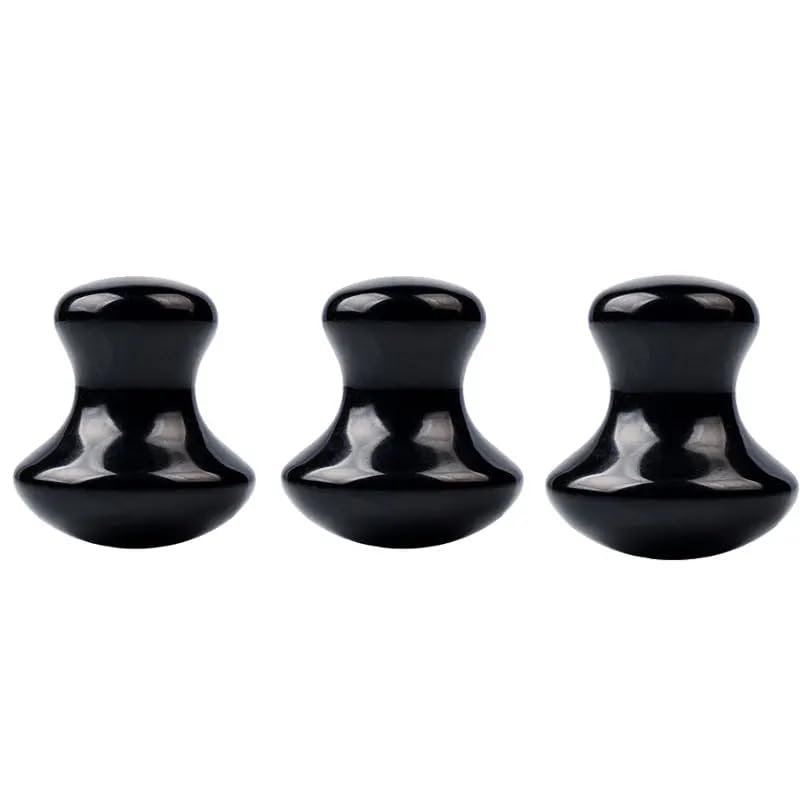 3 Pc Jade Mushroom Shape Tool Natural Rose Quartz Jade Stone Gua Sha Facial Eye Neck Skin Scraper SPA Relax Foot Care,Black