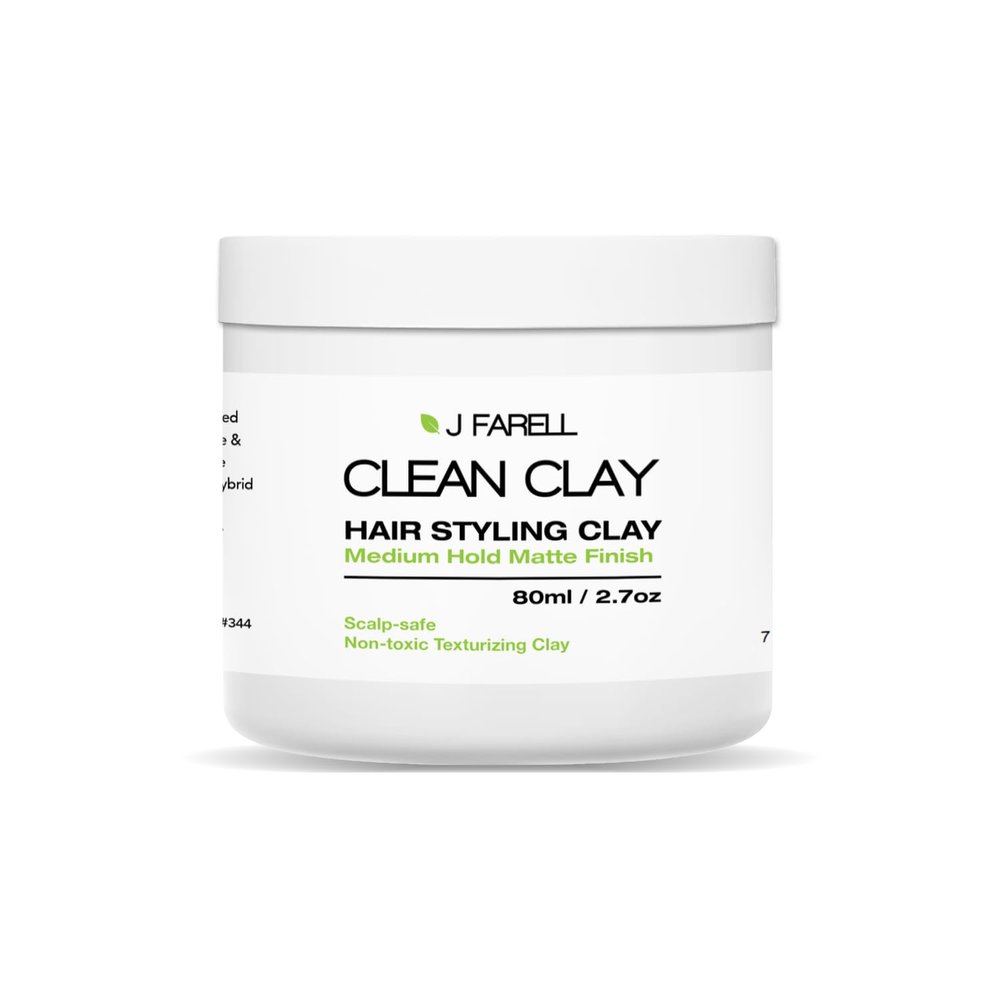 J FARELL Clean Clay - Organic Hair Styling Clay, Seborrheic Dermatitis Scalp Safe Fungal Acne Safe, All Natural Hair Clay Seb Derm Safe Pomade, Medium Hold Matte Finish