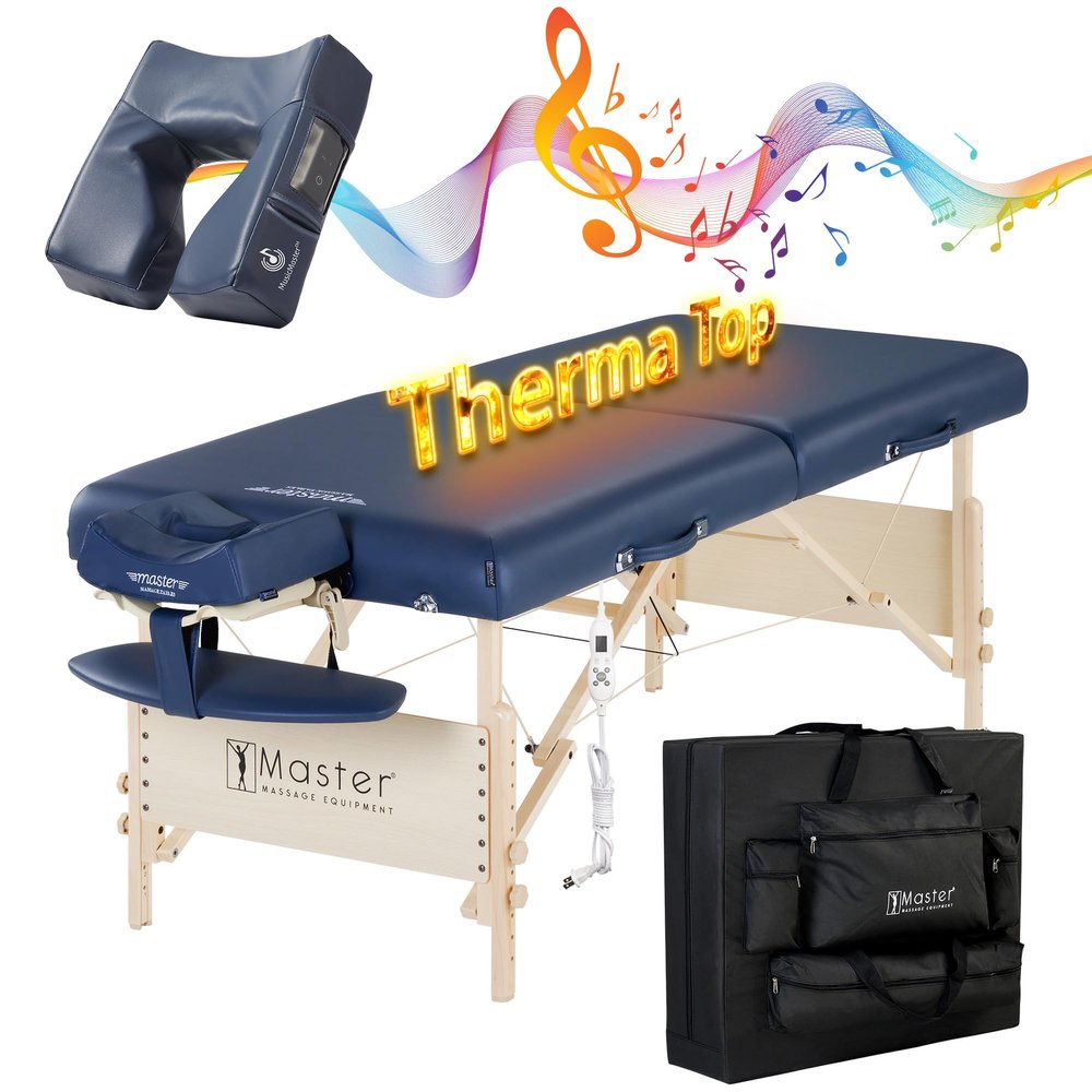 Master Massage 30" Coronado TT Massage Table Beauty Bed Package with Extra MusicMaster Ergonomic Dream Sound Face Cradle Cushion- Royal Blue