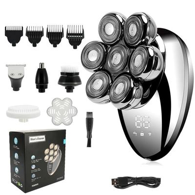 EKHOU Head Shavers for Bald Men, 5 in 1 Shaver for Men 7D Independently 7 Cutter Floating Head Rechargeable Waterproof Electric Razor Multifunction Trimmer for Men (Color : Silver-Pro-Box)