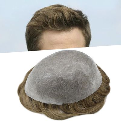 0.08mm Thin Skin Toupee for Men Human Hair Replacement System Full PU Mens Toupee V-looped Front Invisible Hairline Hair System for Men Hairpiece 8X10 #1830 #18 MEDIUM BLONDE+30% GREY 100% Density