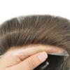 0.08mm Thin Skin Toupee for Men Human Hair Replacement System Full PU Mens Toupee V-looped Front Invisible Hairline Hair System for Men Hairpiece 8X10 #420 #4 MEDIUM BROWN+20% GREY 100% Density view 4