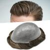 0.08mm Thin Skin Toupee for Men Human Hair Replacement System Full PU Mens Toupee V-looped Front Invisible Hairline Hair System for Men Hairpiece 8X10 #410 #4 MEDIUM BROWN+10% GREY 100% Density view 1