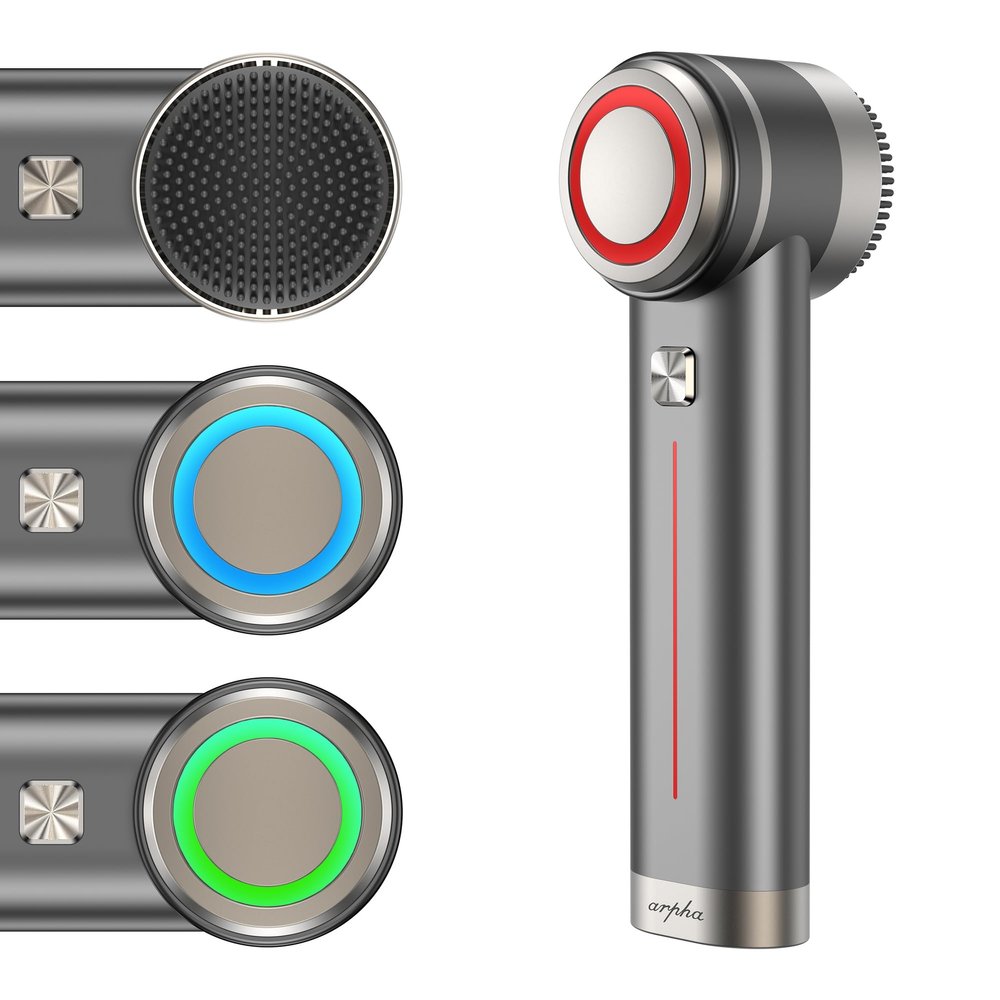 Arpha Titanium Ion Skincare Enhancer & Silicone Sonic Face Scrubber, for Skin Tightening, Brightening, Gentle Deep Cleanse, Mindful Glow Up, Only 135g, IPX7 Waterproof (Black)