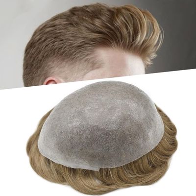 0.08mm Thin Skin Toupee for Men Human Hair Replacement System Full PU Mens Toupee V-looped Front Invisible Hairline Hair System for Men Hairpiece 8X10 #2010 #20 LIGHT ASH BLONDE+10% GRYE 100% Density