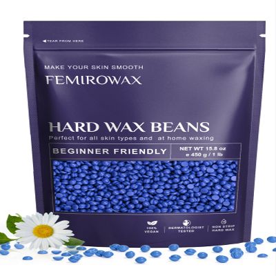 FEMIROWAX Wax Beads, 1lb Hard Wax Beans for Hair Removal Sensitive Skin with Chamomile Formula Waxing Beads for Full Body Brazilian Bikini Face Eyebrow at Home Wax Refill for Women Men