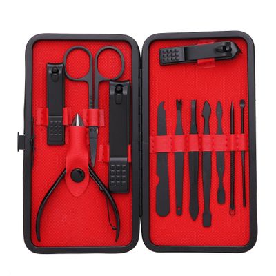 Manicure Set Pedicure Kit Stainless Steel 12 Pcs Set Toe Finger Nail Clipper Personal Care Grooming For Men Women with Luxurious Travel Case - Black
