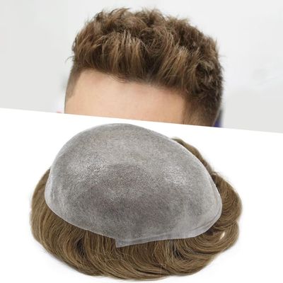 0.08mm Thin Skin Toupee for Men Human Hair Replacement System Full PU Mens Toupee V-looped Front Invisible Hairline Hair System for Men Hairpiece 8X10 #1710 #17 DARK ASH BLONDE+10% GREY 100% Density