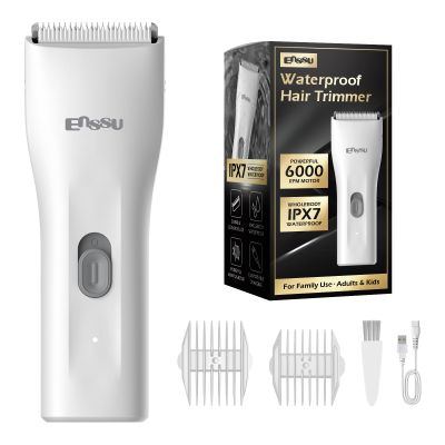 ENSSU Cordless Hair Clippers for Men - Waterproof Beard Trimmer with Ceramic Blade, Rechargeable Electric Hair Cutting Kit for Adults and Kids, White