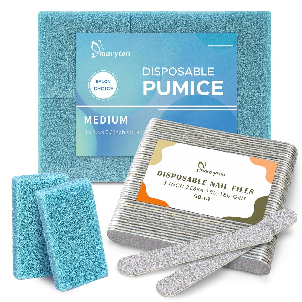 40Pcs Disposable Pumice Stone and 50Pcs Nail Files 180 Grit Bundle