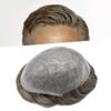 0.08mm Thin Skin Toupee for Men Human Hair Replacement System Full PU Mens Toupee V-looped Front Invisible Hairline Hair System for Men Hairpiece 8X10 #550 #5 MEDIUM LIGHT BROWN+50% GREY 100% Density view 1