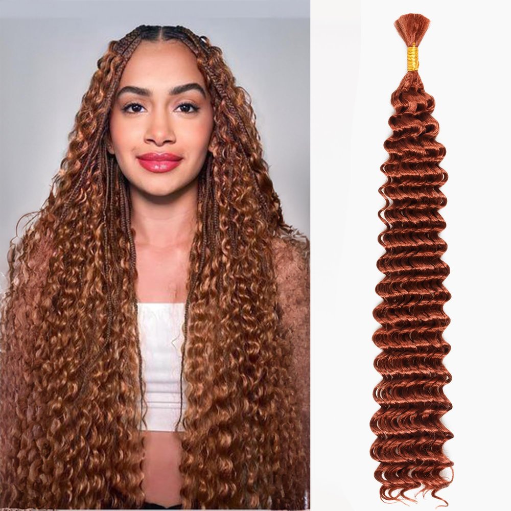 Deep Wave Bulk Braiding Hair Extensions-20 Inches 8 Pakcs Ginger Synthetic Curly Hair Bundle for Braiding,No Weft Braids for Human20"-8 Packs,350#