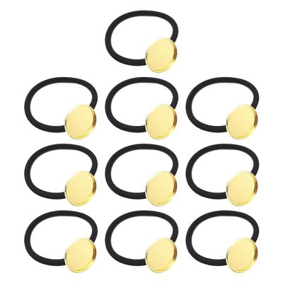 10 Pieces Hair Ties Hair Bands with 20mm Round Blank Cabochon Setting Tray Elastic Hair Rope with Blank Tray for DIY Hair Accessories Making, Black and Gold