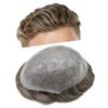 0.08mm Thin Skin Toupee for Men Human Hair Replacement System Full PU Mens Toupee V-looped Front Invisible Hairline Hair System for Men Hairpiece 8X10 #730 #7 VERY LIGHT BROWN+30% GREY 100% Density view 1