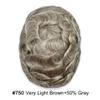 0.08mm Thin Skin Toupee for Men Human Hair Replacement System Full PU Mens Toupee V-looped Front Invisible Hairline Hair System for Men Hairpiece 8X10 #750 #7 VERY LIGHT BROWN+50% GREY 100% Density view 2