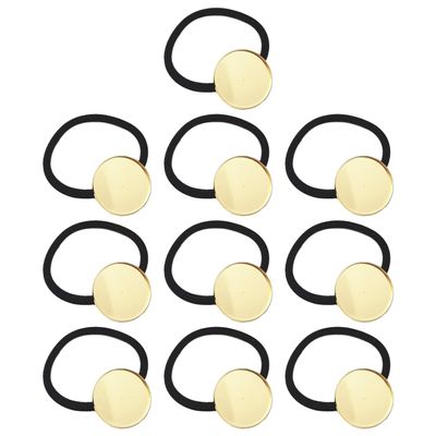 10 Pieces Hair Ties Hair Bands with 25mm Round Blank Cabochon Setting Tray Elastic Hair Rope with Blank Tray for DIY Hair Accessories Making, Black and Gold