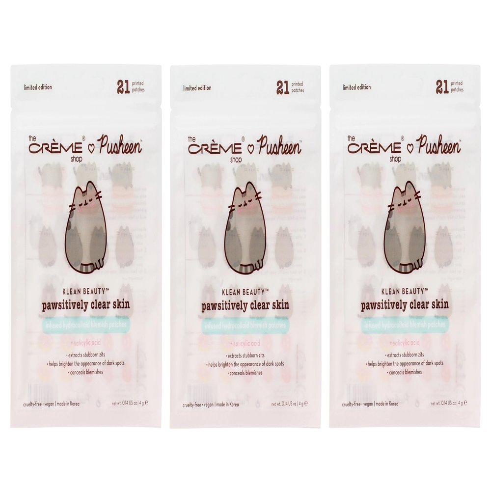 The Crme Shop X PUSHEEN KLEAN BEAUTY Pawsitively Clear Skin Infused Hydrocolloid Blemish Patches | Salicylic Acid, Oil-Absorbing, Breakout Preventing | Vegan & Cruelty-Free (Set of 3)