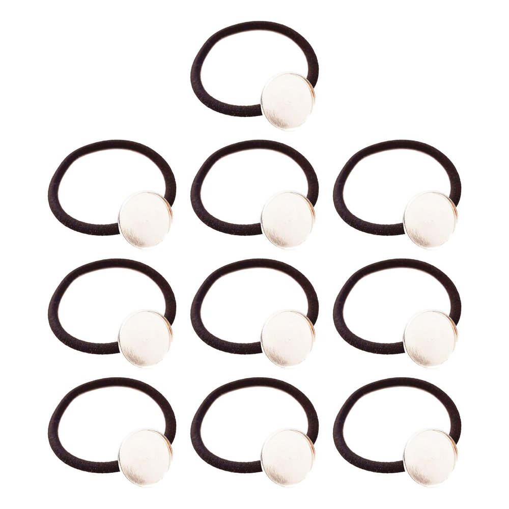 10 Pieces Hair Ties Hair Bands with 20mm Round Blank Cabochon Setting Tray Elastic Hair Rope with Blank Tray for DIY Hair Accessories Making, Black and Silver