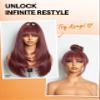 GORGIUS Straight Layered Wigs with Bangs Glueless Burgundy Color Wig 22 Inch Put On Go Wigs Crafted with Style-Archive Premium Fiber Natural Hairline view 2