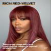 GORGIUS Straight Layered Wigs with Bangs Glueless Burgundy Color Wig 22 Inch Put On Go Wigs Crafted with Style-Archive Premium Fiber Natural Hairline view 3